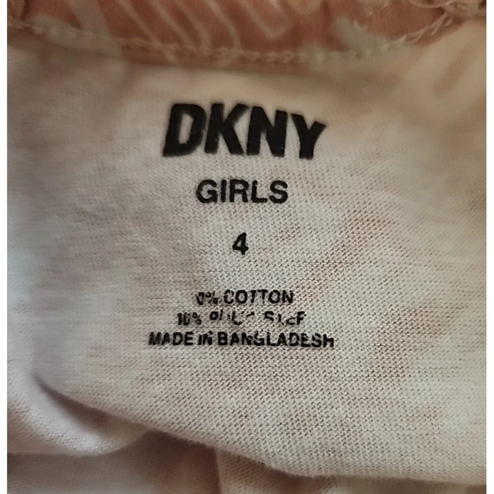 DKNY Overall Denim Jean Shorts with Pink "DKNY" logo top Girls Size 4 - Picture 8 of 15